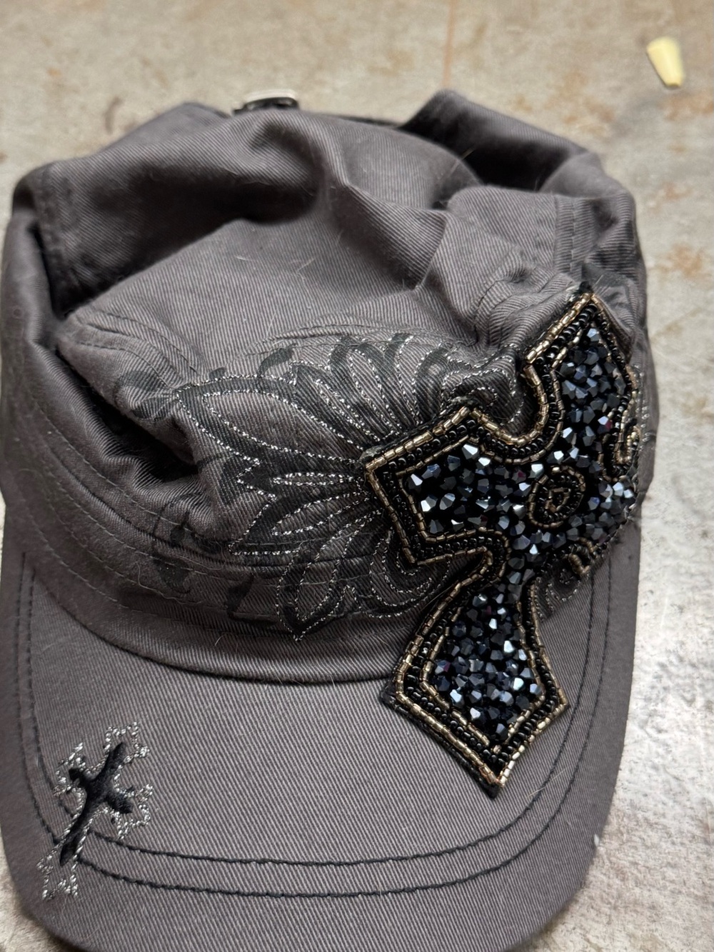 KB Bethos Women's Embellished Rhinestone Cross Gray Cap Hat - Fashion Accessory - Picture 3 of 3